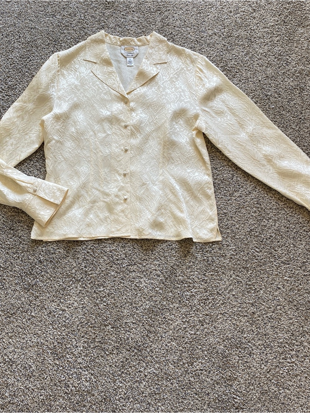 Talbots Cream Floral Jacquard Button-Down 100% Silk Blouse